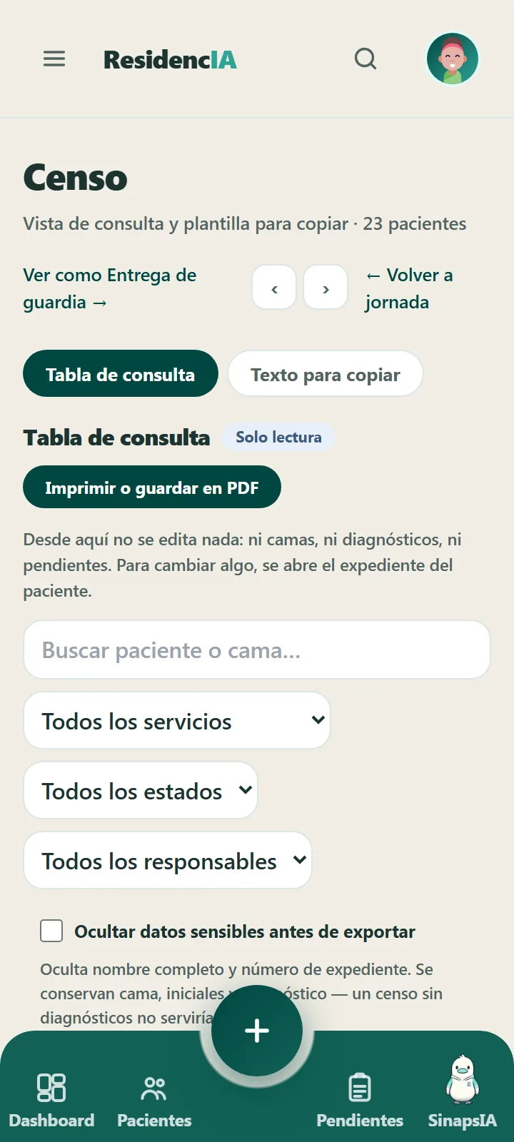 Censo de entrega en ResidencIA